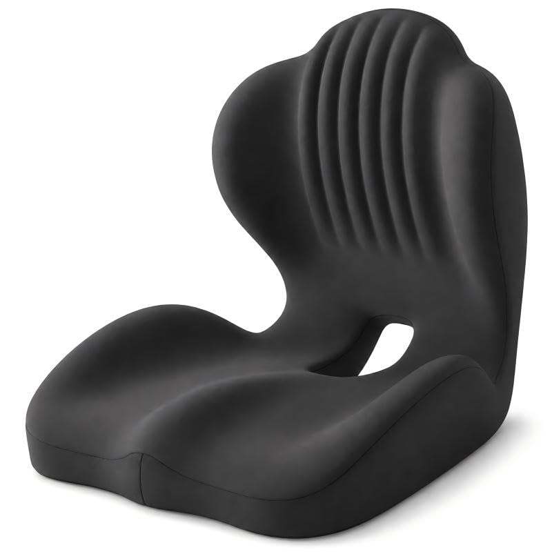 Ergonomic Seat Cushion & Lumbar Support Pillow, L-Shaped Memory Foam Back Rest for Office Chair, Car & Home, Integrated Posture Corrector with Washable Cover (Dark Gray)