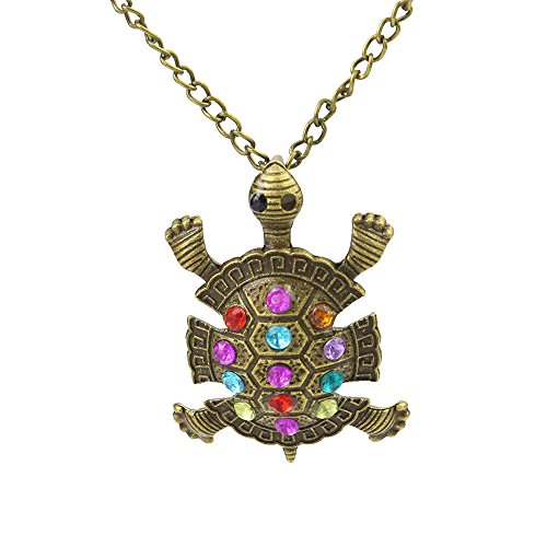 CHOP MALL Necklace Colorful Crystal Studded Bronze Turtle Pendant Necklace Chain for Women Jewelry Gift