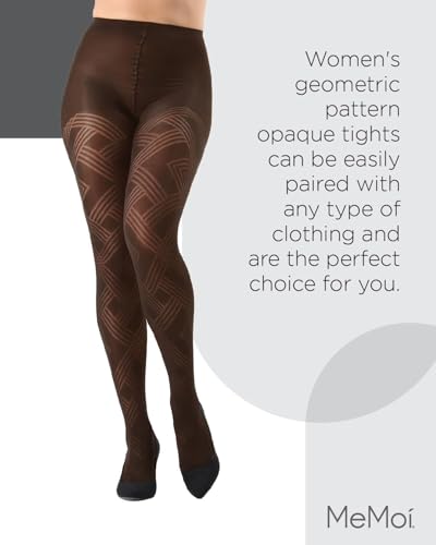 Image of MeMoi Geometric Pattern Control Top Tights, Smoothing Opaque Tummy Control Tights, 60 Denier - Sizes Small to Q2