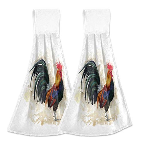 Boccsty Rooster Hanging Kitchen Towels 2 Pcs Farm Animals Chickens Hand Bath Towels Tie Towels Tea Bar Towels For Bathroom Farmhouse Tabletop Home Decor #TOP14