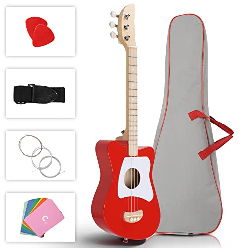 Ktaxon 3 String Acoustic Guitar For Kids, 23 Inch Guitar With Chord Flashcards, Fret Position Marks, Low Pitch Design And Slim Neck Suitable For Ages 3+ Baby, Kid And Children (Red) #TOP28