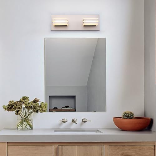 Image of 2-Light, 12.6-Inch Wall Lights Brushed Nickel Vanity Lights for Bathroom Light Fixtures Adjust 3 Colors Modern Bath Lighing Fixture Over Mirror