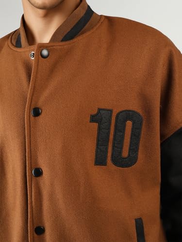 Image of CHKOKKO Men's Oversized Varsity Jacket with Snap Button Closure and Patch Design Trendy Comfortable Outerwear for College Travel and Casual Wear