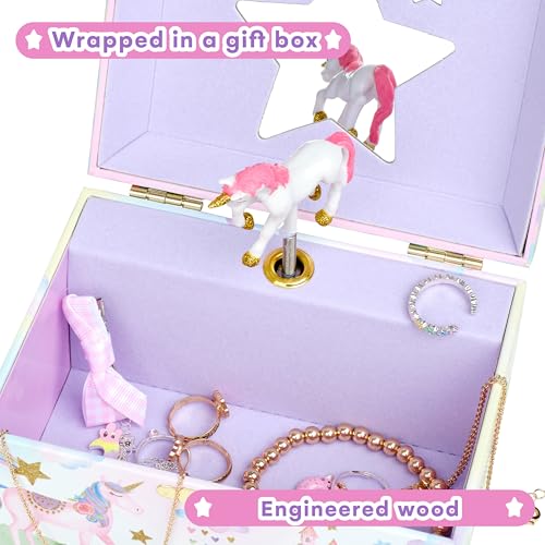 Jewelkeeper Musical Jewelry Box for Girls with Spinning Unicorn, Glitter Rainbow and Stars Design Music Box for Necklace, Earrings, and Accessories, Plays The Beautiful Dreamer Tune - Image 5