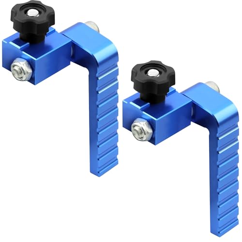 2-Pack T-Track Flip Stop for 3-Inch Woodworking Fence Precision Blue Aluminum Miter Saw Stop Block for Universal & Double-Cut T-Tracks (23/64) Adjustable Arm for Precise Repeatable Cutting
