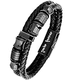 Pulsera de Cuero Hombre, Brazalete de Tejidas con Cierre Magnético, Regalo de Joyería para Novio, Regalos de Cumpleaños...