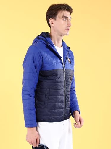 Image of The Indian Garage Co Regular Fit Colourblocked Hooded Puffer Jacket