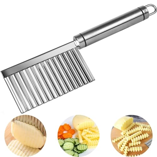 Vicloon Couteau Ondulé en Acier Inoxydable - Coupe Pommes de Terre et Légumes, Lame pour Frites, Fruits et Salade