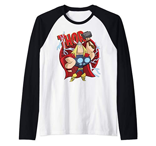 Marvel Thor God Of Thunder Retro Power Stance Logo Manche Raglan