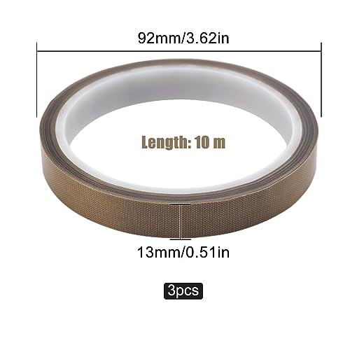YIXISI 3 Stücke PTFE Fabric Tape, Hochtemperaturband, PTFE Glasgewebeband, PTFE Glasklebeband, High Temp Klebeband, PTFE Klebeband, für Vakuumiergerät, Handversiegelung (13mm x 10m)