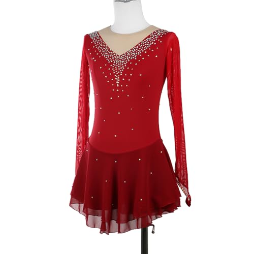 DIJITOO Vestido de patinação artística, malha de cor sólida, mangas com ponta dos dedos, fantasia de
