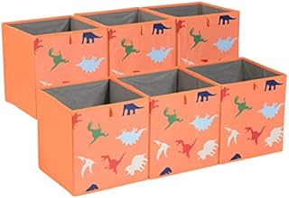Amazon Basics Collapsible Fabric Storage Cube Organiser Bins, Pack of 6, Dino Squad, 33 x 38 x 33 cm