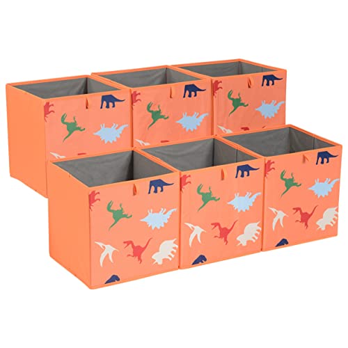 Image of Amazon Basics Kids Collapsible Fabric Storage Cube Organizer Bins - Pack of 6, Dino Squad 10.5x10.5x11"