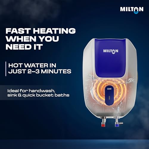 Image of Milton 3 Litre Instant Water Geyser | Powerful 3000W Electric Geyser for Bathroom & Kitchen | Advanced Safety | Compact SS304 Tank | 2 Year Product Warranty & 5 Year Tank Warranty | Blue
