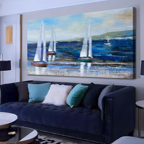 Ardemy Blue Abstract Canvas Wall Art for Living Room Sailboat
