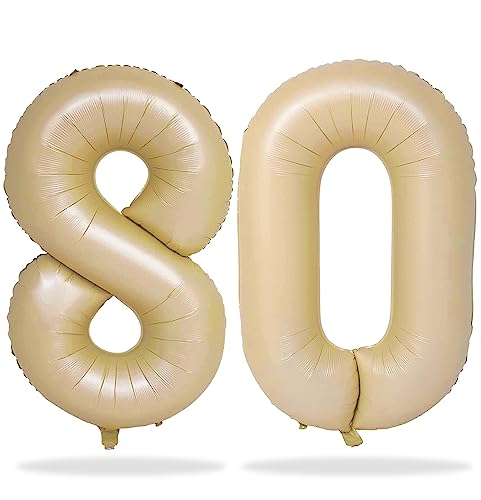 Globos color nude con el número 80 para decoraciones de cumpleaños 80, globos de aluminio de helio de albaricoque de 40 pulgadas para mujeres, globos beige de 80 cumpleaños para hombres de 80 años,