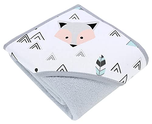 TupTam Toalla Bebe con Capucha Capa de Baño 95 x 95cm 80 x 80 cm Niños Niñas, Gris / Zorro / Menta, 80 x 80 cm