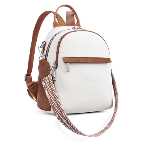 Lexiyat Pequena mochila feminina de couro, mini conversível, mochila de designer de viagem, bolsa de ombro moderna, Bege, P
