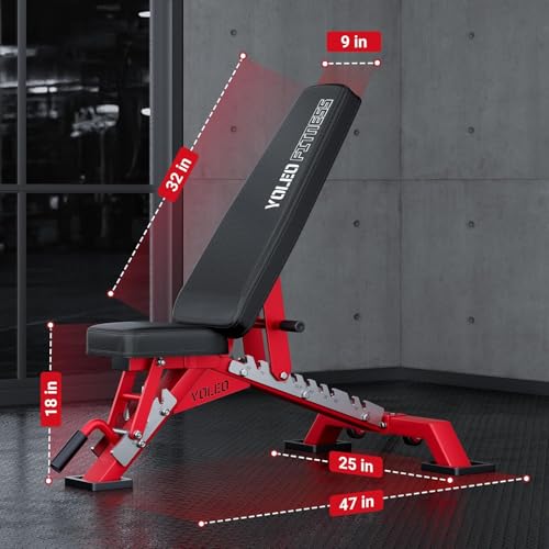Image of YOLEO Adjustable 2204LBS Weight Bench With Gym Mat, Foldable Workout Bench with Decline /Flat /Incline for Bench Press, 90 Positions
