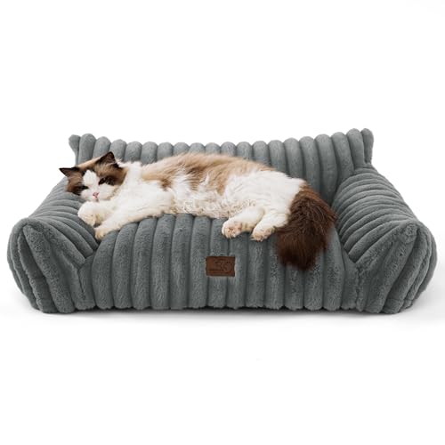 BEDSURE Katzenbett groß orthopädisches Hundesofa - 76x51x25cm Hundebett kleine Hunde waschbar Katzensofa große Katzen rutschfeste Katzencouch, dunkelgrau