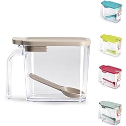Olla De Barro Para Café Recipiente de plástico para azucareros y sales, bonita olla de sal con tapa, azúcar, sal, café, recipientes de azúcar, accesorios para barra de café (Taupe - azucarero delgado con cuchara)