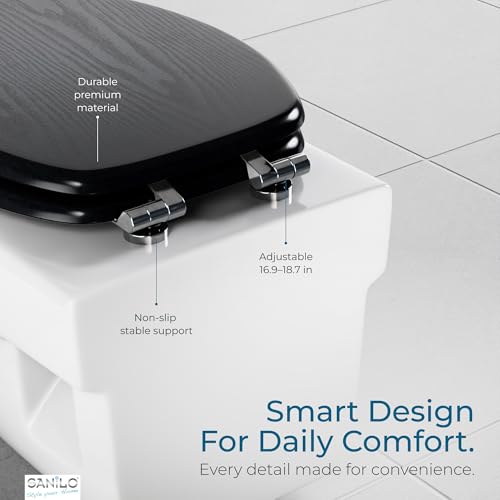 Abattant WC allongé Sanilo en bois noir charnières solides premium - 4