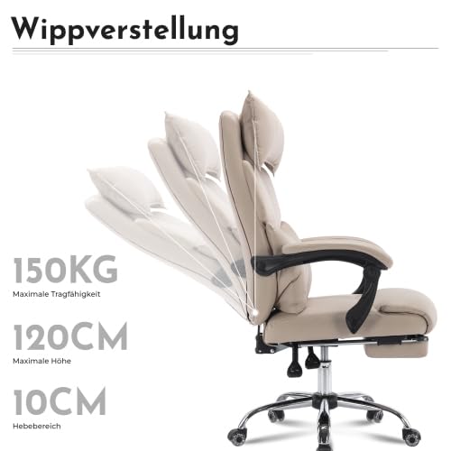 Sedia da ufficio professionale con portata di 150 kg e meccanismo sincrono, sedia direzionale in ecopelle traspirante, regolabile in altezza con braccioli e poggiatesta 4D, colore beige/grafite per