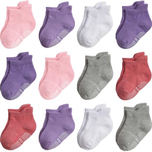 Image of Aroveea Non Slip Grip Ankle Baby Socks 12 Pack for Toddler Boys and Girls Kids,Infant Cute Cotton Baby Socks