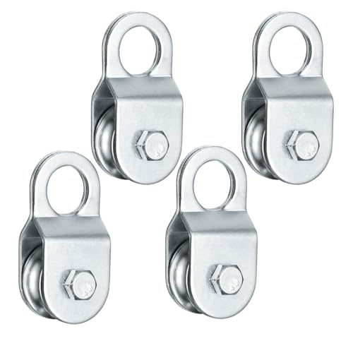 SHINICO Cable Pulley 32mm Small Snatch Block for 0.23Inch/6mm Wire Rope, Single Pulley Wheel Bearing Inside, Load 110 LB, 4Pack