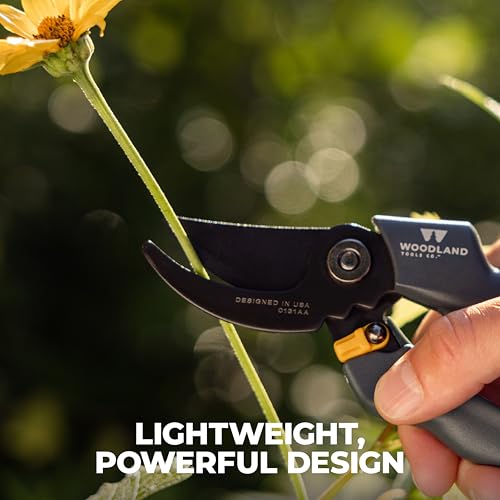Image of Woodland Tools Co. Duralight Bypass Pruning Shears - 5 /8 inch Cut Capacity, Lightweight Hand Pruner, High Carbon Steel Blade, Adjustable Lock, Internal Spring, Soft Grip Garden Tool for Plants and Shrubs