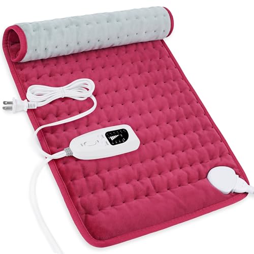 Image of Deepsoon Heating Pad,Electric Heating Pads for Back,Neck,Moist Heating Pad for Abdomen Shoulder Knee Legs,Dry /Moist Heat&Auto Shut Off,Mother's Day Birthday for Men and Women,Burgundy,24x12 Inch