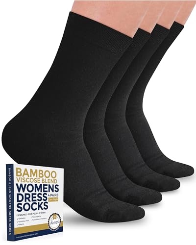 Pembrook Bamboo Viscose Dress Socks Women - 4 Pairs Crew Trouser Socks Women | Moisture Wicking Thin Socks Women