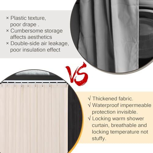 Dwlhap Cabinet Curtain for Shelves,Waterproof Under Sink Curtains for Kitchen Storage Room,Blackout Dust Proof Privacy Closet Curtain for Open Closet Easy Installation (Beige, H80 W60) - Image 5