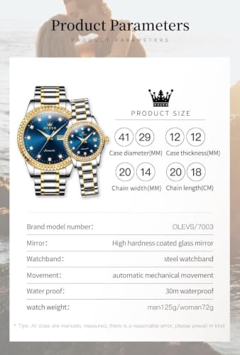 Image of OLEVS Couple Watch Men and Women His and Her Watches Set Analog Date Diamond Stainless Steel Waterproof Luminous Wrist Watch