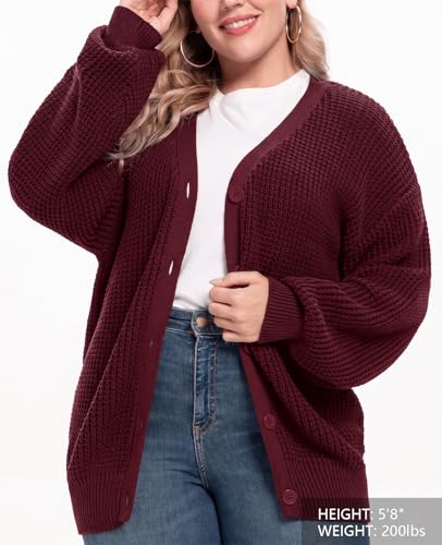 Image of QUALFORT Women's Oversized 100% Cotton Cardigan Sweater | Long Sleeve V Neck Button Down Open Front Knit Outerwear