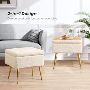Furniliving vanity stool 1975 w x 1475 w x 185 h sherpa vanity bench with storage faux fur vanity chair for makeup room comfy foot rest modern ottoman for bedroom living roomivorywhite  urban country home decor