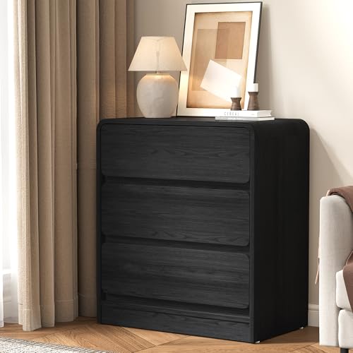 RoyalCraft Large Nightstand with 3 Drawers, Black Night Stand for Bedroom