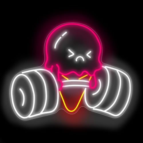 Image of Ice Cream Lift The Weight Neon Sign, Gymmer Led Sign, Body Building Gym Room Wall Decor, Open Gym And Fitness Club Wall Led Decoration, 16.9 inchx13 inch