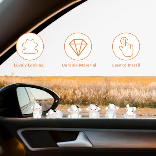 MBAIYO 6PCS Luminous Cow Car Dashboard Decor, Cute Dairy Resin Cows Dashboard Ornaments Dairy Cattle Car Decorations Kit Mini Resin Cow Figurines Night Glow Interior Accessories for Vehicle Home