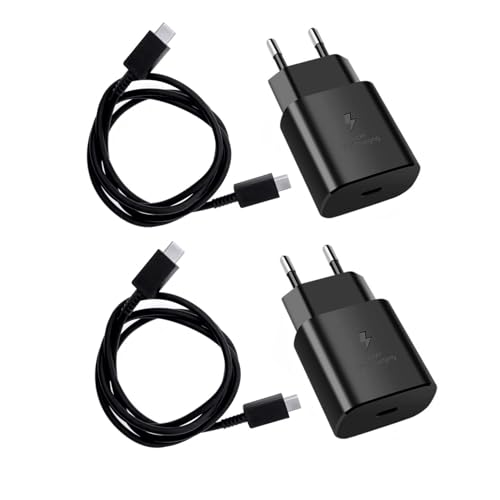 JZK 2 Piezas 25W Cargador USB C superrápido para Samsung Galaxy A55 A54 A53 A35 A33 A33 S23 S22 S21 S20, para iPhone 15 Pro/MAX y iPad Pro, Móvil Adaptador de Viaje con Cable Tipo C 1m