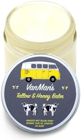 Vanman's Tallow and Honey Balm - Tallow Face Moisturizer with Grass-Fed/Finished Beef Tallow for Skin and Essential Oils, Organic Raw Honey and Beeswax, Cold Pressed Olive Oil - 2 oz