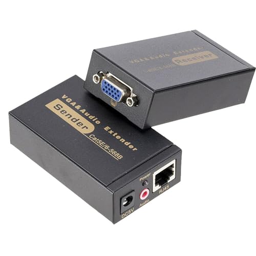 Image of VGA Extender Adapter, Video Extenders Over Cat5e /6 Ethernet Cable with Audio Support up to 100M (328ft /100m, Sender+Receiver) (100M VGA Extender Adapter)