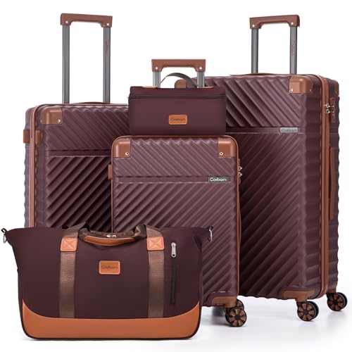 Image of Cosbarn Luggage Sets 5 Piece with TSA Lock Spinner Wheels, Unisex Hard Case ABS Suitcase Set, Hardshell Lightweight Waterproof Travel Hardside Suitcases with Wheels for Women Men, Burgundy