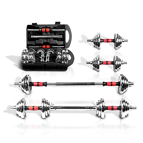 Adjustable Dumbbell Set 44lbs Men Solid Iron Fitness Dumbbells with Storage Box Pair 22lbs Home Gym Barbell 2-in-1 Free Weight Sets (44)