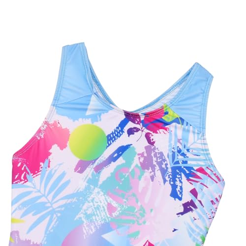 JESKIDS Maiô atlético com costas nadador para meninas de 4 a 13 anos, Geometria tropical, 10-11 Year