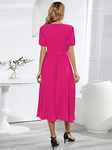 Robe midi plissée de vacances d'été à taille élastique confortable - 3
