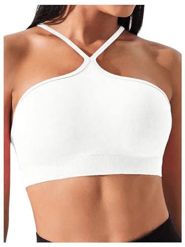 COZYEASE Women's Criss Cross Slim Fit Sports Cami Top Seamless Halter Crop Tee Shirt Tops Workout Tops