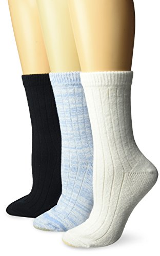 Gold Toe Women's Ultra Soft and Cozy Geo Crew Socks, 3 Pairs, Light Blue/White/Midnight, Shoe Size: 6-9