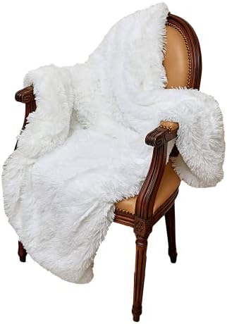 NO Shedding Decorative Luxury Faux Suede Backed Throw Blanket for Home 400 GSM, 50” by 60” (White)