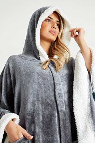 CityComfort Hoodie Damen Poncho Kuscheldecke Flauschig, Oversize Pullover Damen Umhang Decke (Dunkelgrau)